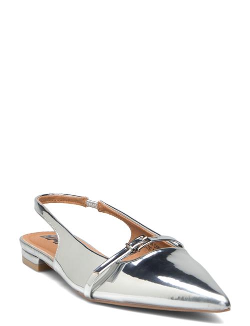 Biabari Pointy Flat Slingback Faux Leather Bianco Silver