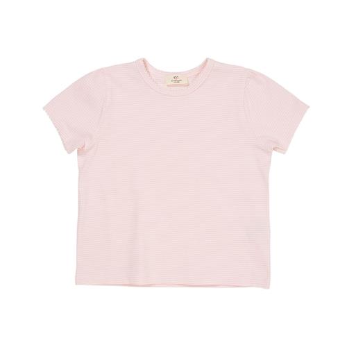 Copenhagen Colors Stribet T-shirt Med Flæseærmer Ballerina Cream Stripe 104cm  Lyserød  104 cm  kvinde