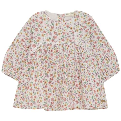 Minymo Kjole Aop Marshmallow White 68 cm  Hvid  68 cm  kvinde