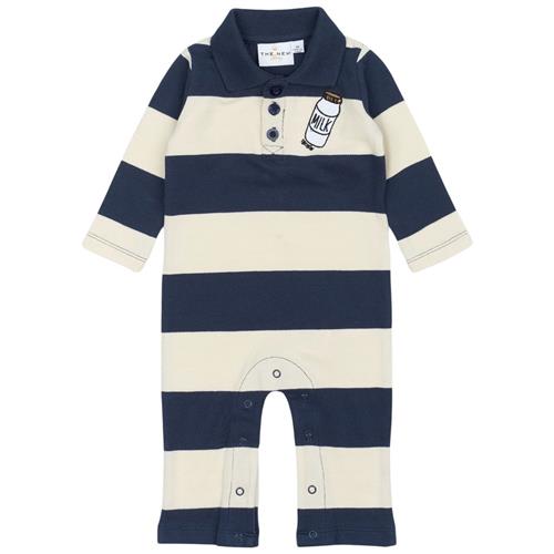 The New Siblings GOTS Noah Pique Jumpsuit Mood Indigo Striped 56 cm  Marineblå  56 cm  mand