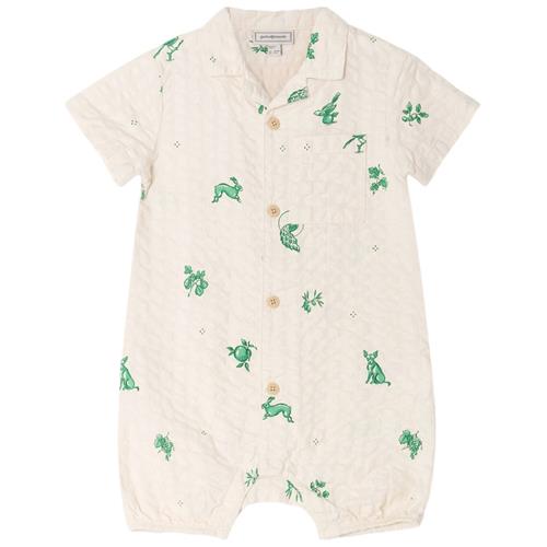 garbo&friends Seersucker Onesie Azulejos Emerald 50/56 cm  Hvid  50/56 cm  Unisex