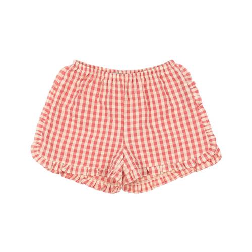 Se Konges Sløjd GOTS Kim Frill Shorts Flamingo Plume Check | Lyserød | 12 months ved Babyshop