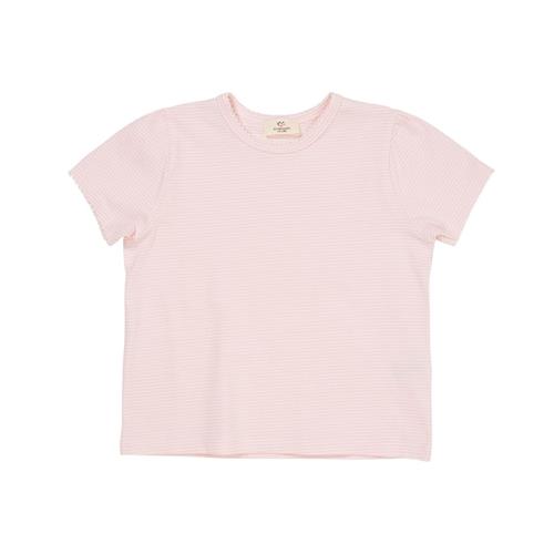 Copenhagen Colors Stribet T-shirt Med Flæseærmer Ballerina Cream Stripe | Lyserød | 110 cm