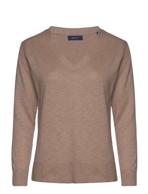 Se Linen-Blend V-Neck GANT Brown ved Booztlet