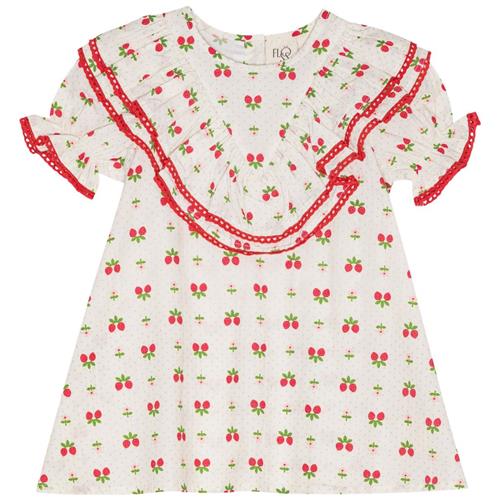 Flöss Sofia Kortærmet Kjole Soft White Berry 128 cm  Hvid  128 cm  kvinde