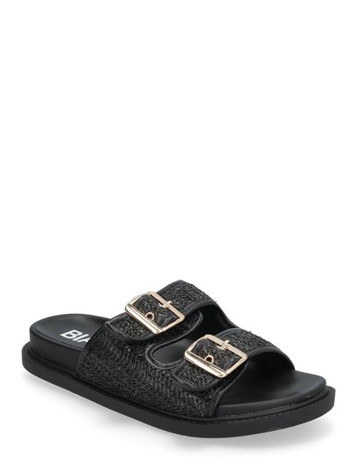 Biaoslo Buckle Slide Raffia Bianco Black