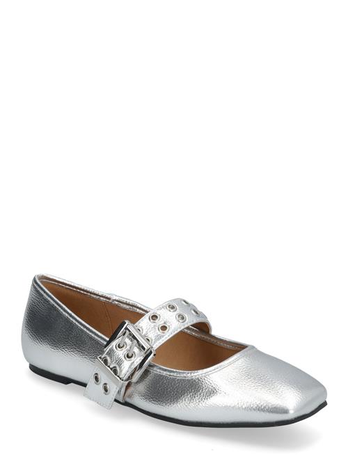 Se Biarose Karré Mary Jane Flat Faux Leather Bianco Silver ved Booztlet