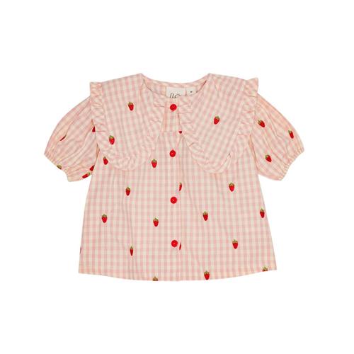 Flöss Dolly Kortærmet Bluse Pink Berry Gingham | Lyserød | 128 cm