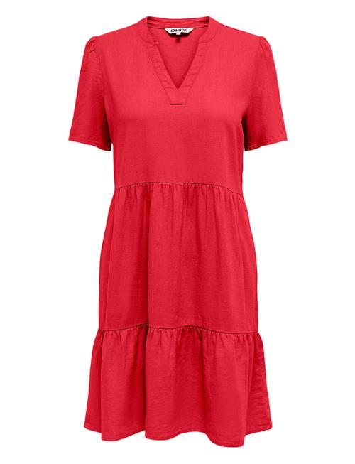 Onltiri-Caro S/S V-Neck Lin Dress Cc Pnt ONLY Red