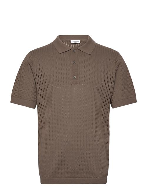 Crochet Knitted S/S V-Neck Polo Lindbergh Brown