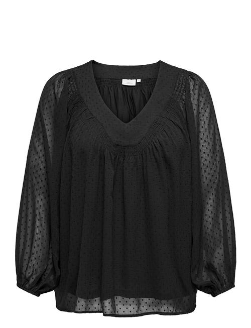 Se Caranine Life L/S V-Neck Top Wvn ONLY Carmakoma Black ved Booztlet