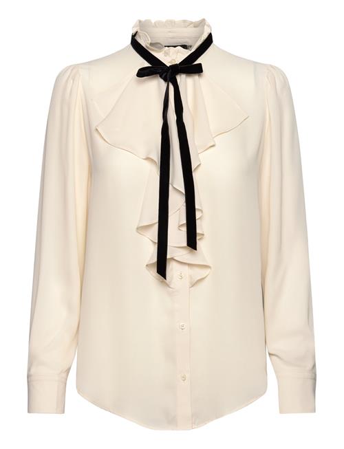 Se Ruffle-Trim Georgette Blouse Lauren Ralph Lauren Cream ved Booztlet