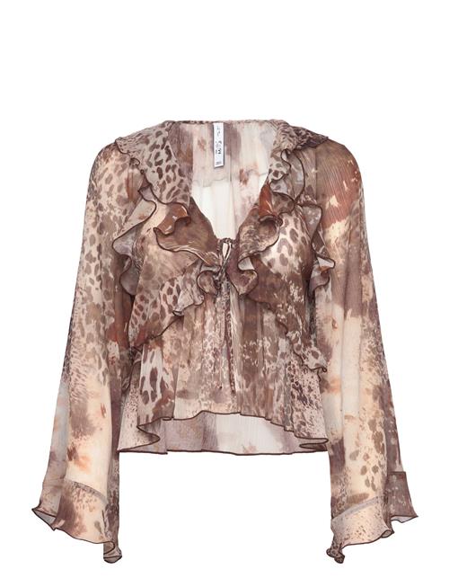 Se Printed Blouse With Ruffles And Bow Detail Mango Brown ved Booztlet