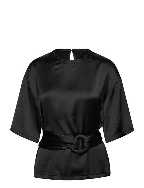 Satin Blouse With Belt Mango Black