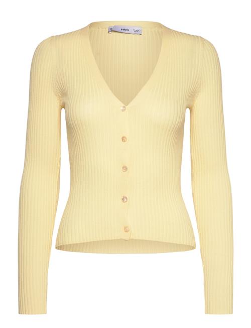 Se V-Neck Rib-Knit Cardigan Mango Yellow ved Booztlet