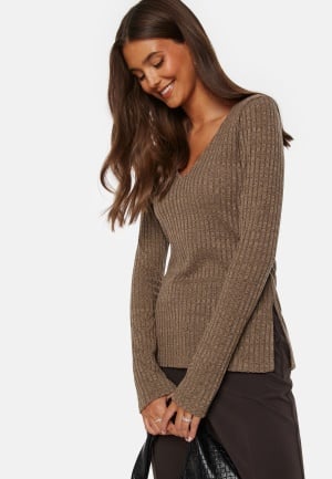 BUBBLEROOM Winter deep V-neck top Brown L