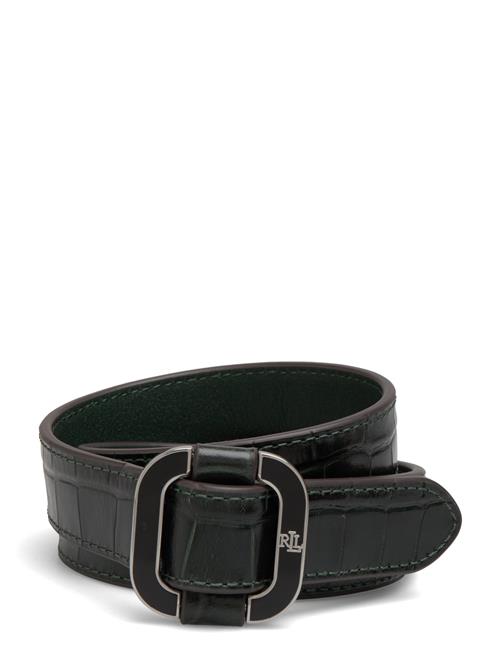 Slide-Buckle Croc-Embossed Leather Belt Lauren Ralph Lauren Khaki