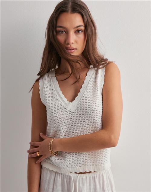 Pieces - Hvid - Pcscout Sl V-Neck Reversible Knit B