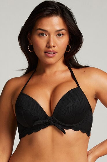 Hunkemöller Formstøbt push-up bøjle-bikinitop Scallop Størrelse A - E Sort