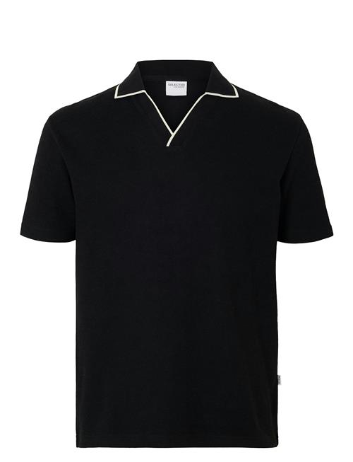 Slhsangev Split Neck Ss Polo Selected Black