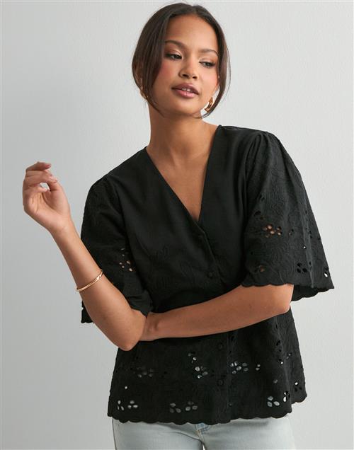 Selected Femme - Sort - Slfdahlia Ss Broderi Shirt Noos