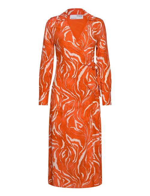 Slfsirine Ls Midi Wrap Dress B Selected Orange