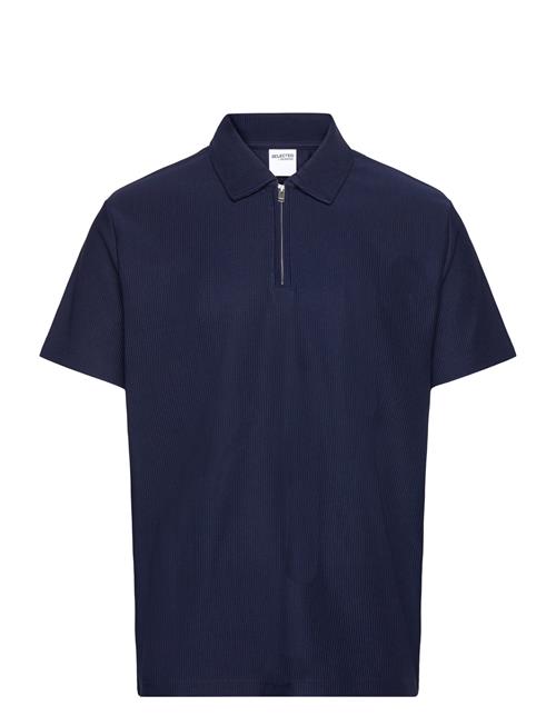 Slhrelax-Plisse Half Zip Ss Polo Ex Selected Navy