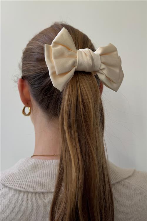 Double Bow Scrunchie - Beige - One-Size - TeeShoppen