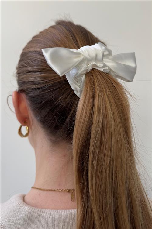 Bow Scrunchie - Hvid - One-Size - TeeShoppen