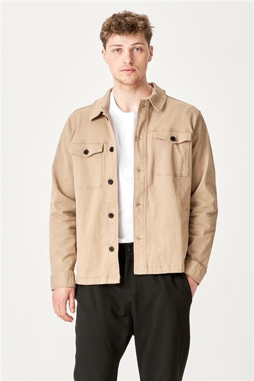 Twill Overshirt - Mørk Sand - S - TeeShoppen