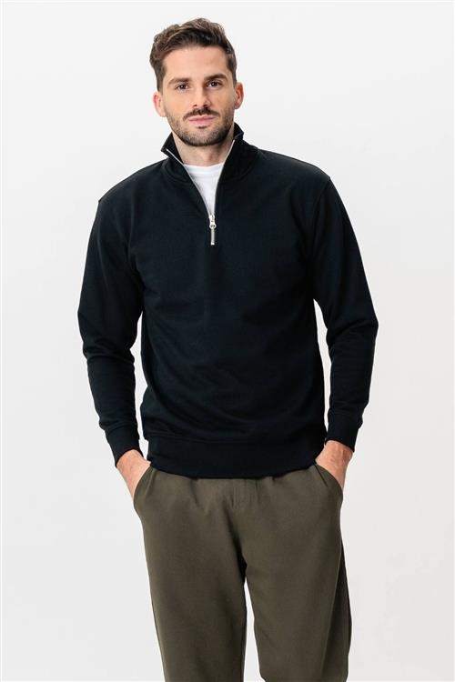 Sweatshirt Half Zip - Sort - L - TeeShoppen