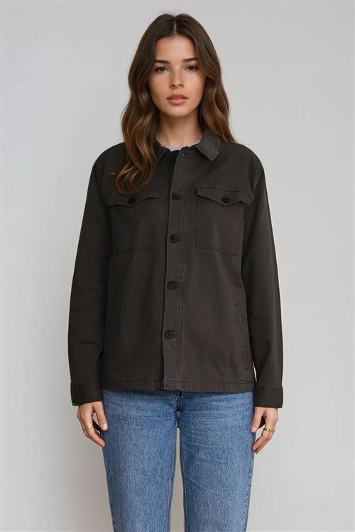 Twill Overshirt - Mørk Oliven - 2XL - TeeShoppen
