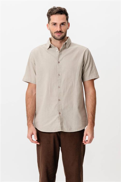 Kortærmet Hørskjorte - Sand - 2XL - TeeShoppen
