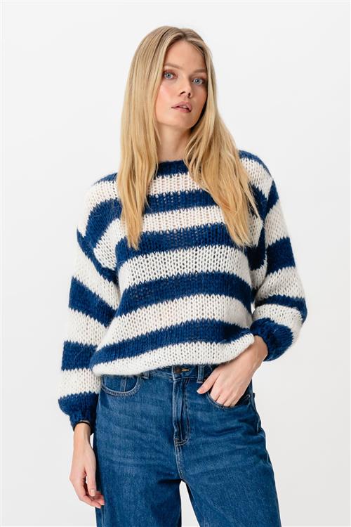 Mila Stribet Striktrøje - Navy/Hvid - S/M - TeeShoppen
