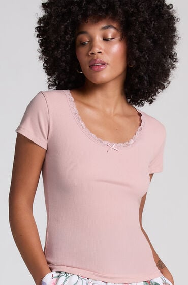 Hunkemöller Pyjamas i rib og blonde pink