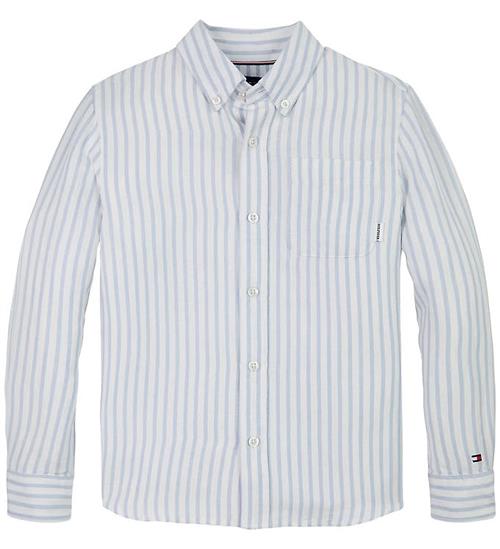 Tommy Hilfiger Skjorte - HÃ¸r - Linen Blend - Breezy Blue Stripe