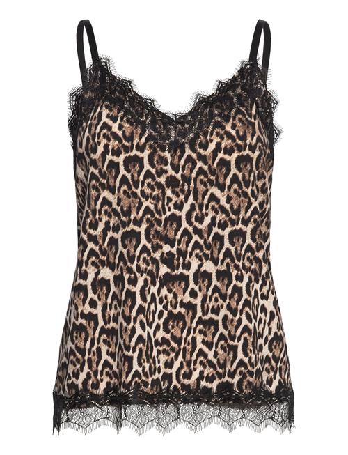 Top From Freequent In A Light Material With Leopard Print. The Top Has A Simple FREE/QUENT Brown