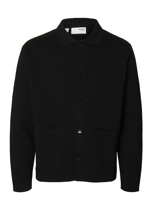 Slhmike Light Ls Knit Relaxed Polo Cardi Selected Black