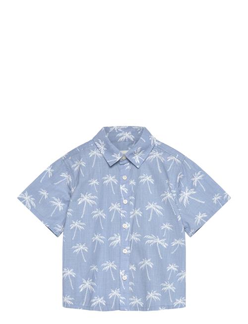 Palm Print Cotton Shirt Mango Blue