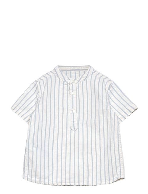 Striped Mao Collar Shirt Mango White