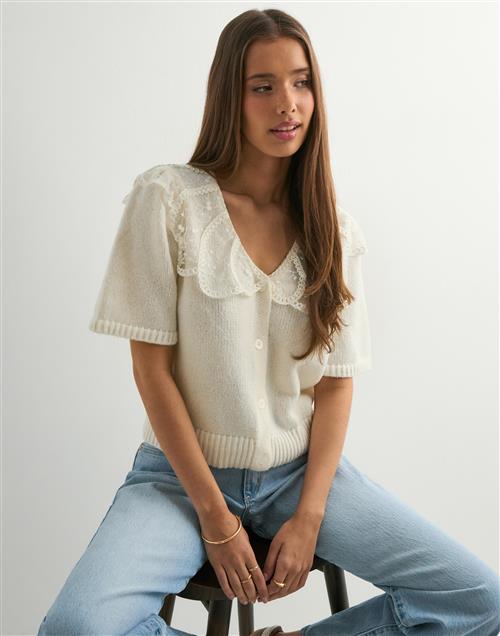 Pieces - Hvid - Pcabby Ss Lace Collar Knit Cardigan