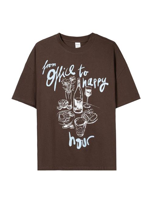 Bershka Oversized bluse  mørkebrun / hvid