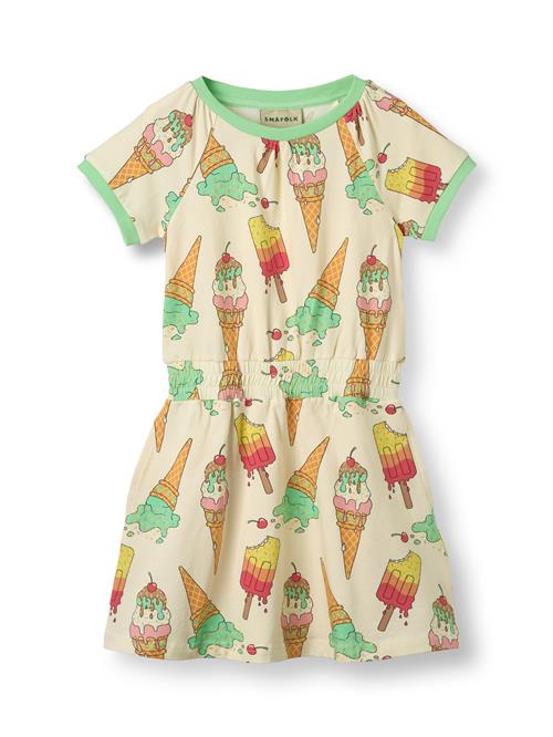 Småfolk Kjole  lysebeige / mint / orange / kirsebærsrød