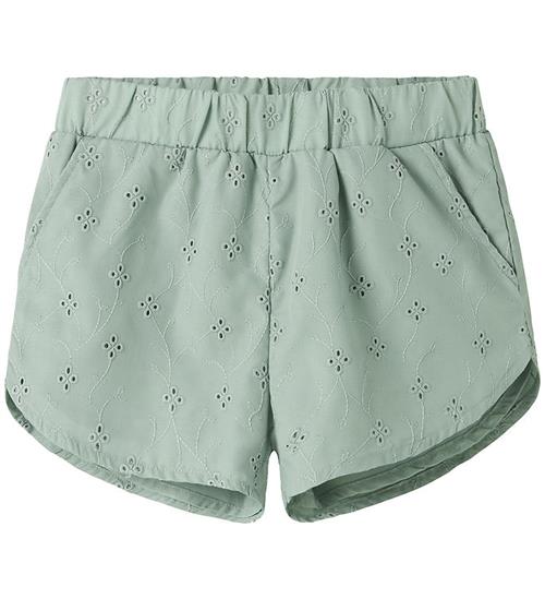 Name It Name it Shorts - NkfVioleta - Aqua Gray m. Broderi Anglaise