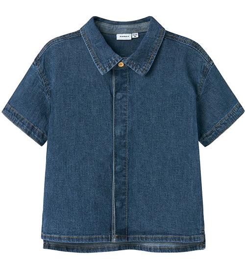 Name It Skjorte k/æ - Hør/Bomuld - NmmPeter - Mørkeblå Denim