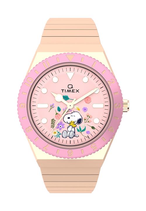 TIMEX Analogt ur 'Timex x Peanuts - In Bloom'  grøn / gammelrosa / sort / hvid