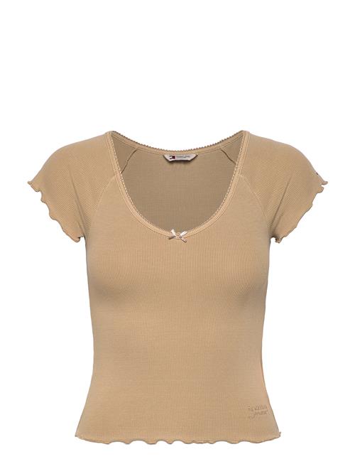 Tjw Slim Vneck Gmd Rib Ss Tommy Jeans Beige