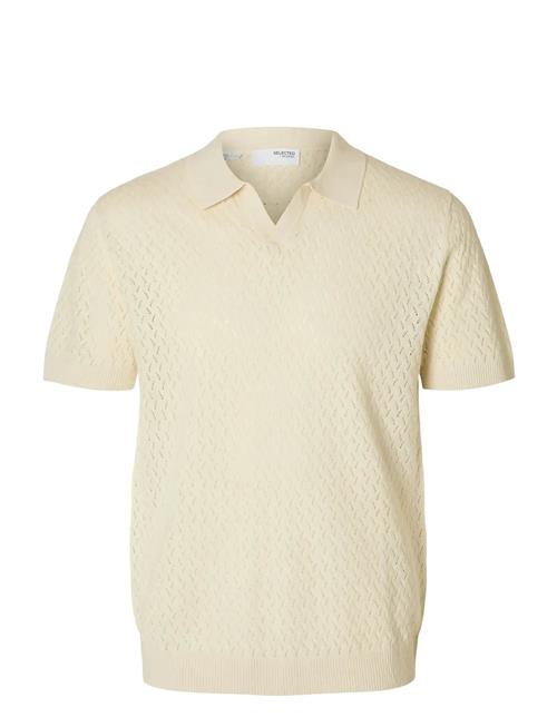 Slhlino Ss Knit Crochet Open Polo Selected Homme Cream