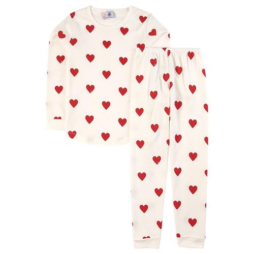 Petit Bateau Hjertemønstret Pyjamas Hvid | Rød | 2 years