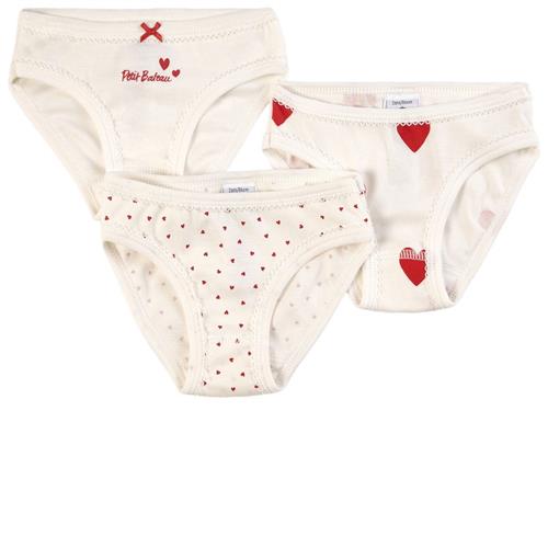 Petit Bateau 3-pak Heart Print Trusser Cremefarvede | Hvid | 10 years